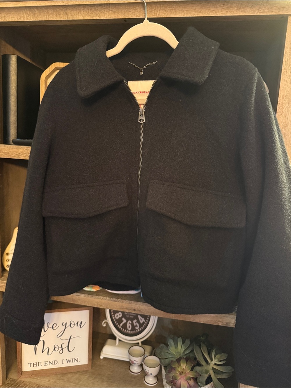 Lucky Brand Black Wool-Blend Zip Front Utility Jacket